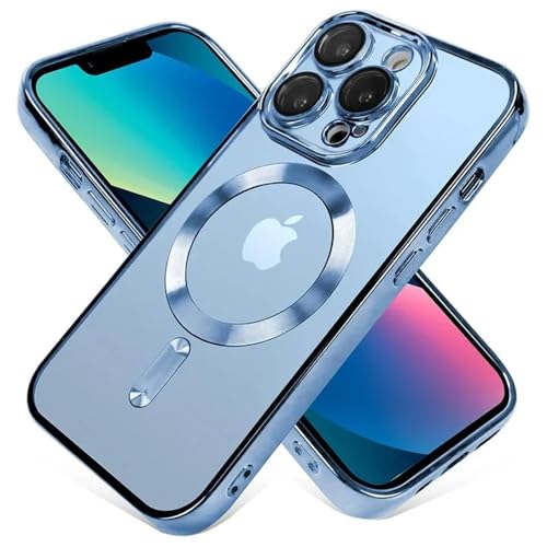 LVVLBBT Klare Plattierungs-Magnethülle für iPhone 16 15 14 13 12 11 Pro Max Plus Linsenschutz für kabellose Ladehüllen, Sierra Blue, für iPhone 12Pro MAX von LVVLBBT