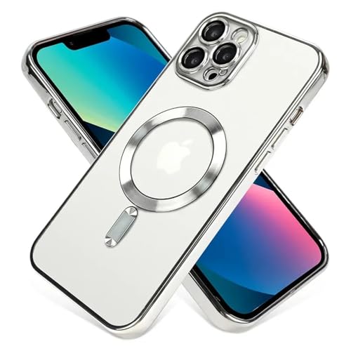 LVVLBBT Klare Plattierungs-Magnethülle für iPhone 16 15 14 13 12 11 Pro Max Plus Linsenschutz für kabellose Ladehüllen, Silber, für iPhone 12Pro MAX von LVVLBBT