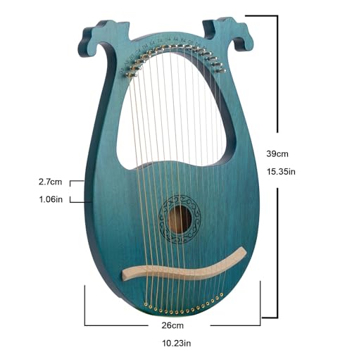 LVYUDS Klassisch Griechenland Lyre Harfe 16 Saiten Tragbar Harfe Instrument Massivholz Geweih Box-Typ Resonanzkammer Schoßharfe Party Konzerte Stimmen Schraubenschlüssel(Light brown-flower) von LVYUDS