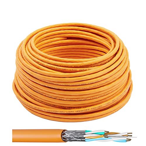 LW Electronic Haushaltstyp Verlegekabel Cat7 Gigabit Halogenfrei POE BauPVO Schirmung Netzwerkkabel S/FTP PIMF 1000 MHz Cat7 2x4 Paare LSZH Verkabelung LAN Kabel Datenkabel Orange Rohkabel 100M von LW Electronic