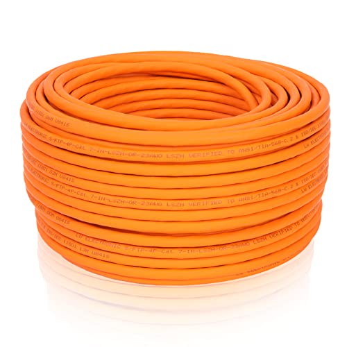 LW Electronic Verlegekabel Cat7A LAN Kabel 20m Gigabit Halogenfrei POE BauPVO Netzwerkkabel S/FTP PIMF 1200 MHz Kupfer AWG23 LSZH Installationskabel Datenkabel Orange von LW Electronic