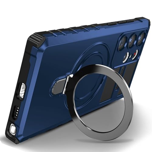 LXURY Magnetische Ständer Hülle für Samsung Galaxy S24 Ultra/S24 Plus/S24, Militärisch Stoßfeste Handyhülle Support Kabelloses Laden rutschfest Hülle,Blau,S24 Ultra von LXURY