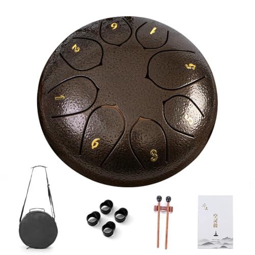 LYEAA 6 Zoll 8 Noten Hand Pan Drum mit Tragetasche Schlägel Fingerpicks Musikbuch Schlaginstrumente Regentrommel Instrument für Yoga Meditation Einzigartiges Geschenk von LYEAA