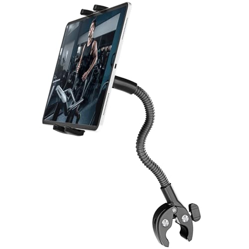 LYFPOOM Laufband Tablet Halterung, Schwanenhals Heimtrainer Tablet Halter - [Super Stabil], Spinning Innen Laufband Halter, für 4-12,9 Zoll Handy & Tablet, iPad Pro/Air/Mini, Galaxy, iPhone von LYFPOOM