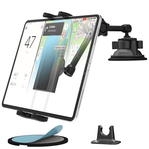 LYFPOOM Tablet Halterung Auto/LKW Armaturenbrett Windschutzscheibe, für 4-12,9" Handy & Tablet, iPad Pro/Air/Mini, Galaxy, Lenovo, iPhone usw, Heavy Duty LKW iPad Autohalterung mit Metallarm von LYFPOOM