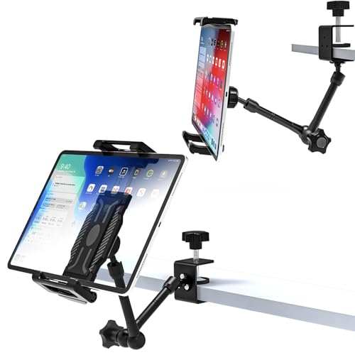 LYFPOOM Tisch Küche Tablet Halterung [Magischer Arm Metall], Verstellbar Unterschrank Tablet Ständer, Tablet Halter Schlafzimmer, für iPad Pro 2024/Mini 7/Switch/Smartphone und 6-15,6 Zoll Geräte von LYFPOOM