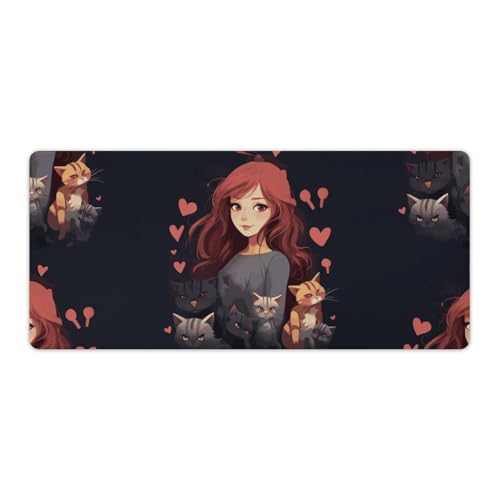 Großes erweitertes Mauspad, Gaming-Mauspad, "A Women Who Loves Cat", Computertastatur-Schutzmatte für Schreibtisch, Büro, lang, 40 x 90 cm, großes Mauspad mit rutschfester Gummiunterseite von LYHVSFJW