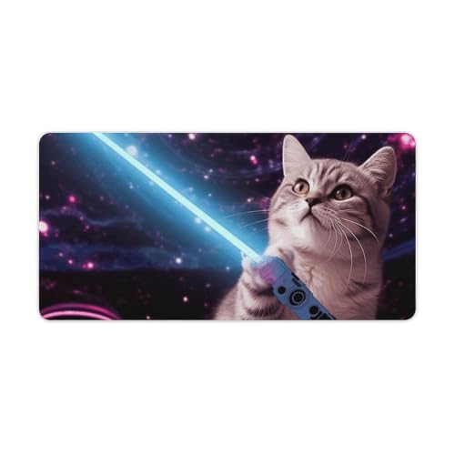 Großes erweitertes Mauspad, Gaming-Mauspad, Weltraum, Laserkatze, niedlich, Computertastatur-Schutzmatte für Schreibtisch, Büro, lang, 30 x 60 cm, großes Mauspad mit rutschfester Gummiunterseite von LYHVSFJW