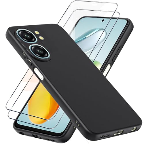 Handyhülle Kompatibel mit Oukitel C58 / Oukitel C58 Pro Hülle + 2Pcs Schutzglas für Oukitel C58 / Oukitel C58 Pro Hülle Stoßfest cover Schutzhülle Silikon Case Weich Schwarz hülle und Schutzglas von LYJERRY