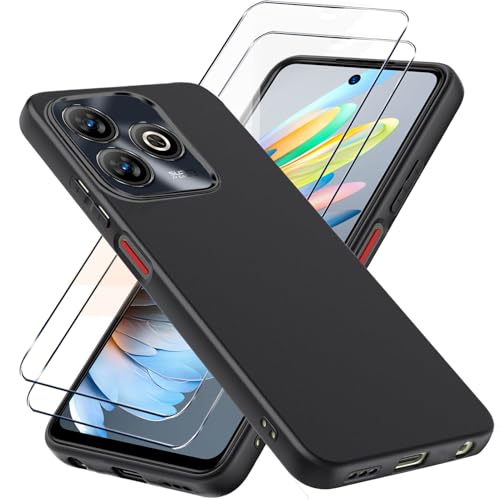 LYJERRY Handyhülle Kompatibel mit ZTE Blade A75 Hülle + 2Pcs Schutzglas für ZTE Blade A75 Hülle Stoßfest Cover Schutzhülle Silikon Case Weich Schwarz hülle und Schutzglas von LYJERRY