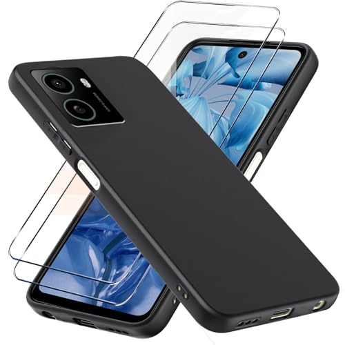 LYJERRY Handyhülle Kompatibel mit HMD Pulse Plus/HMD Pulse Pro/HMD Pulse Hülle + 2Pcs Schutzglas für HMD Pulse Hülle Stoßfest Cover Schutzhülle Silikon Case Weich Schwarz hülle und Schutzglas von LYJERRY