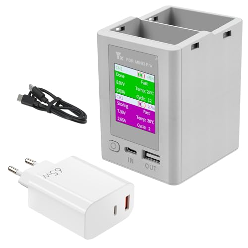 LYONGTECH LCD Akku Ladegerät mit 65W USB-C Ladegerät für DJI Mini 3,Mini 3 Pro Drohne,Charger Hub,Display Charging 2 Batteries Zubehör von LYONGTECH