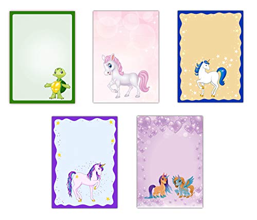 5 x 10 Blatt im Set Briefpapier Mix DIN A4 Turtle Pony Einhorn Pegasus Pferd (Kinder-5227) von LYSCO