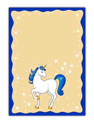 Kinder Motivpapier Briefpapier süßes blaues Einhorn mit Sternen (MPA-5192, DIN A4, 25 Blatt) von LYSCO