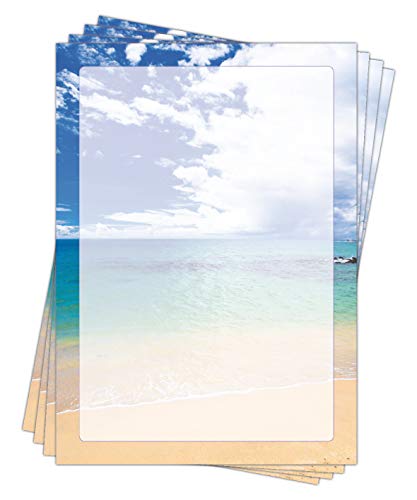 Motivpapier Briefpapier (Meer Strand-5186, DIN A4, 100 Blatt) schöner Sandstrand blaues Meer und Himmel mit Wolken von LYSCO