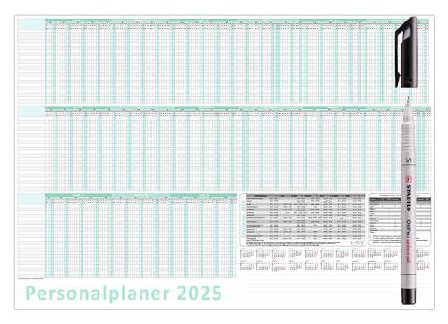 Urlaubsplaner/Personalplaner 2025 nass abwischbar mit Folienkaschierung plus Folienstift - DIN B1 Format (1000 x 700 mm) 22 Mitarbeiter Januar 2025 bis März 2026 mit Schulferien (gerollt!) von LYSCO