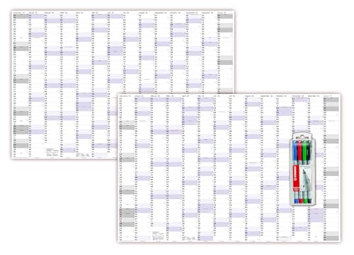 XXXL Wandkalender Special A0 2025 + 2026 nass abwischbar inkl. Stifteset vierfarbig (Format 120 x 80cm) Jahresplaner Wandplaner gerollt mit extra großen Tageskästchen von LYSCO