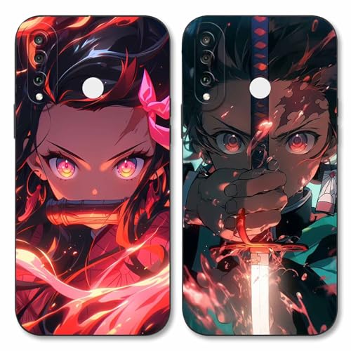 2 Stück Handyhülle für Huawei P30 Lite/New Edition/Nova 4e Hülle 6.15'', Anime Motiv Demon Slayer Kamado Nezuko Tanjirou Manga Muster Schutzhülle Case Schutz der Linse Design Cover Stoßfest, Schwarz1 von LYUBFDC