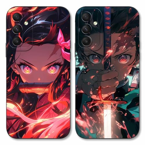 2 Stück Handyhülle für Samsung Galaxy A34 5G Hülle 6.5'', Anime Motiv Demon Slayer Kamado Nezuko Tanjirou Manga Muster Schutzhülle Jungs Case Schutz der Linse Design Silikon Cover Stoßfest, Schwarz1 von LYUBFDC