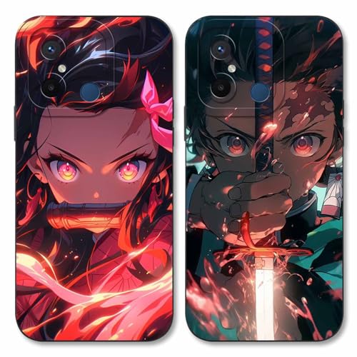 2 Stück Handyhülle für Xiaomi Redmi 12C 4G/11A 4G Hülle 6.71'', Anime Motiv Demon Slayer Kamado Nezuko Tanjirou Manga Muster Schutzhülle Jungs Case Schutz der Linse Design Cover Stoßfest, Schwarz1 von LYUBFDC