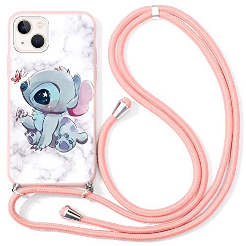 Handykette Handyhülle für Apple iPhone XR 6,1" Hülle mit Band, Schön Stitch Necklace Schutzhülle Rosa Silikon Hülle mit Kordel zum Umhängen Stoßfest TPU Case für iPhone XR, 11 von LYUBFDC