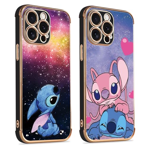 LYUBFDC 2 Stück Anime Handyhülle für iPhone 16 Pro Hülle 6,3",Schwarz Galvanisierte Schutzhülle Weich TPU Cartoon Kawaii Cute Muster Stoßfest Dünn Case mit Kameraschutz Bumper Case,Mode von LYUBFDC