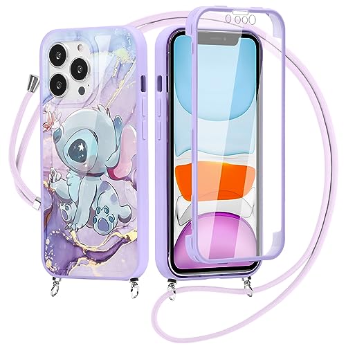 LYUBFDC Handykette Handyhülle für Samsung Galaxy A16 5G-6.7" Hülle mit Band, Kawaii Niedlich Lustig Hülle mit Kordel zum Umhängen 360 Grad Fullbody Schutzhülle mit Displayschutz Case, Lila Anime von LYUBFDC