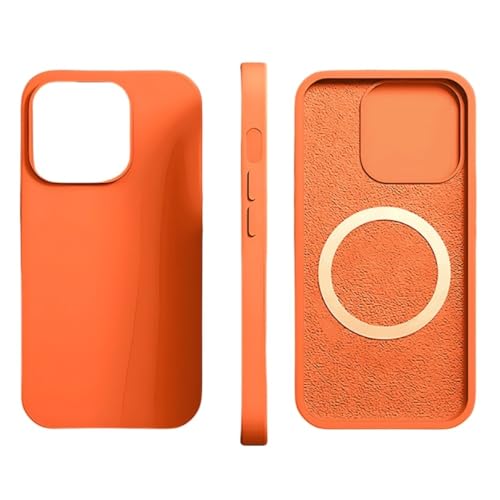 LYWZDZQ Für kabellose Ladehüllen für iPhone 15 11 14 13 12 Pro Max Plus Flüssigsilikon Magnetische Softcover-Telefonzubehör, orange, für iPhone 14 Plus von LYWZDZQ