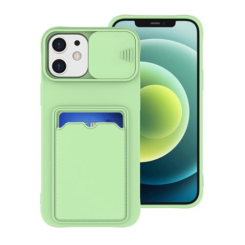 LYWZDZQ Slide Camera Protection Wallet Holder Kartentasche Handyhülle für iPhone 15 14 12 11 13 Pro Max X XR XS 7 8 Plus Weiche Silikonhülle, Minzgrün, Für iPhone 14 Pro von LYWZDZQ