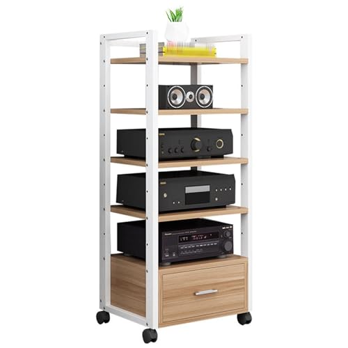 LYXWGRZD 3/4/5-stufiger Audio Rack HiFi Regal, Phonoschrank mit verstellbaren Regalen, Record Player Stand mit Universalrad, Video-Medienständer mit Schublade(120cm/47.2in) von LYXWGRZD