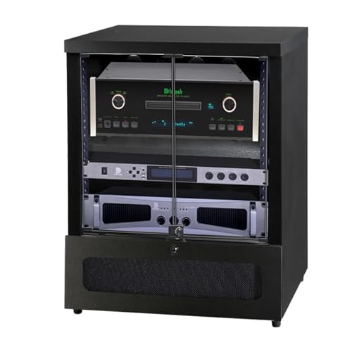 LYXWGRZD Audio Rack HiFi Regal, Phonoschrank mit Glastürdesign, Plattenspieler Regal, Stereoschrank, Starke Tragfähigkeit(Nero) von LYXWGRZD