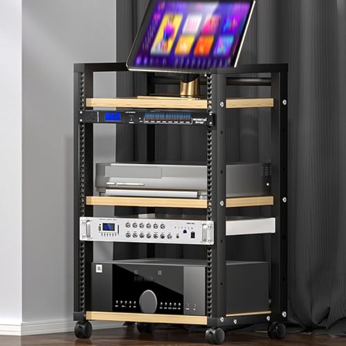 LYXWGRZD Audio Rack HiFi Regal, Plattenspieler Regal mit verstellbaren Regalen, Phonoschrank mit Rädern, offener Record Player Stand for Zuhause/Büro/Kino(Wood) von LYXWGRZD