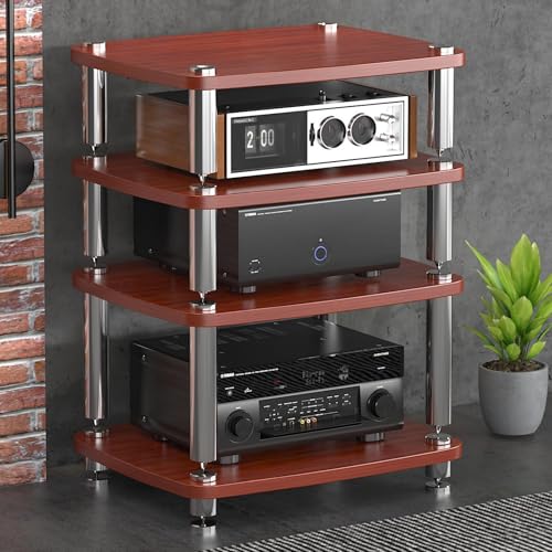 LYXWGRZD Audio Rack HiFi Regal mit 1/2/3/4 Ebenen, Phonoschrank mit offenem Stauraum, Plattenspieler Regal mit stoßdämpfenden Fußspikes, Record Player Stand in mehreren Farben und Stilen(Rosso,76cm/29 von LYXWGRZD