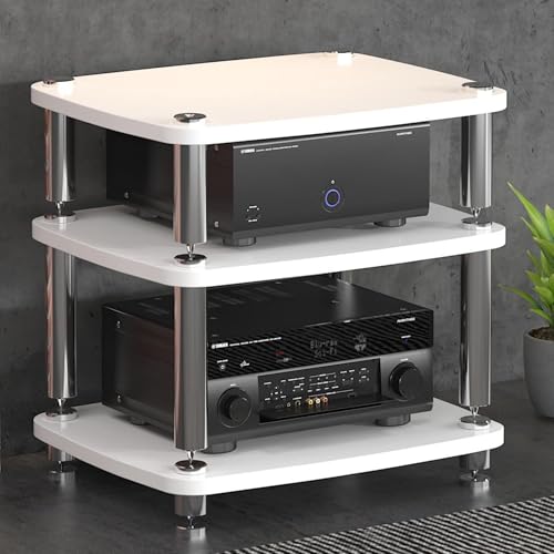 LYXWGRZD Audio Rack HiFi Regal mit 1/2/3/4 Ebenen, Phonoschrank mit offenem Stauraum, Plattenspieler Regal mit stoßdämpfenden Fußspikes, Record Player Stand in mehreren Farben und Stilen(Wit,57cm/22.4 von LYXWGRZD