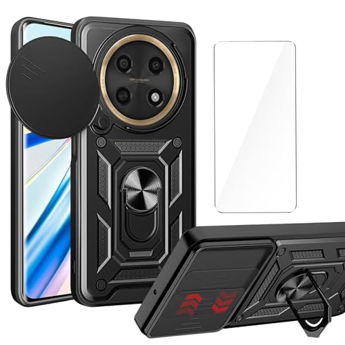 LYZXMY Hülle für Huawei nova 12i (6.7") + 1 x Gehärteter Film Schutzfolie - HandyHülle Mit 360 Grad Ring Ständer Stoßfeste Schutzhülle [ Dual Layer PC + TPU ] Tasche Case Schwarz von LYZXMY