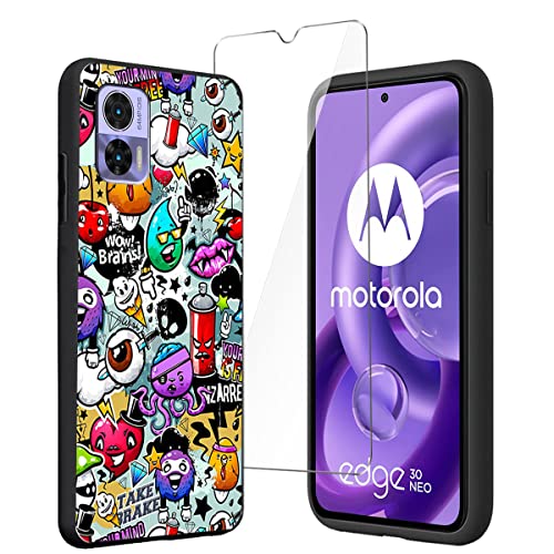 LYZXMY Hülle für Motorola Moto Edge 30 Neo (6.28") + Gehärteter Film Displayschutzfolie Schutzfolie - Schwarz Weich Silikon Schutzhülle Flexibel TPU Tasche Case - Monster von LYZXMY