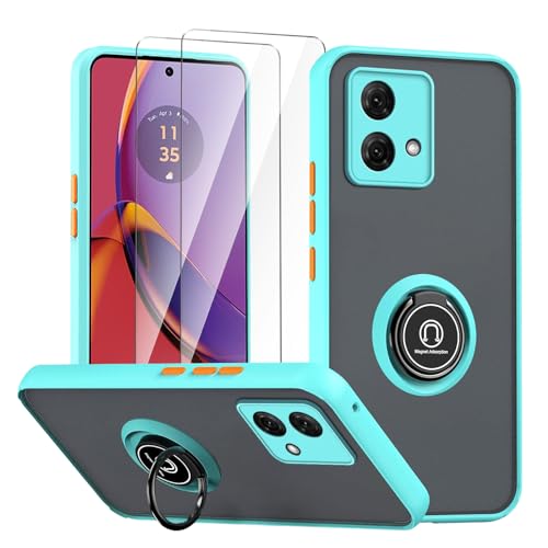 LYZXMY Hülle für Motorola Moto G84 5G blau with Ring Stnad Hülle+ 2 x Displayschutzfolie aus gehärtetem Glas,PC+TPU stoßfest Anti-Scratch Telefon Fall Abdeckung von LYZXMY