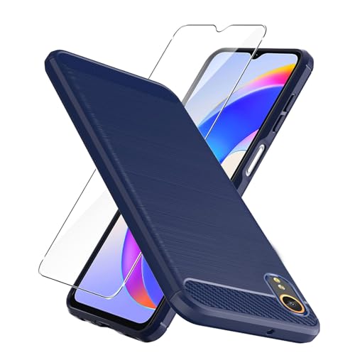 LYZXMY Schutzfolie für Samsung Galaxy Xcover 7 Hülle Blau Kohlefaser + Gehärteter Film Displayschutzfolie - Weich Schutzhülle Flexibel Tasche Case Cover für Samsung Galaxy Xcover 7 (6.6") von LYZXMY