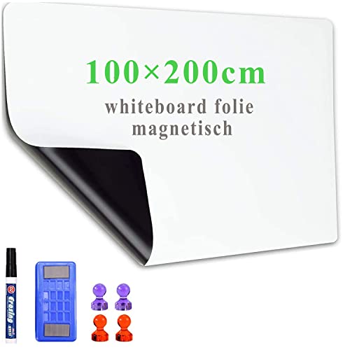 Lyzzxi Whiteboard Folie, 100 * 200cm Magnetisch Selbstklebend Weißwandtafel Folie, Memoboard zum Schreiben, Inklusive Marker und Schwamm, Wandfolie für glatten Oberflächen in Schule Büro Haus von LYZZXI