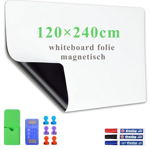 Lyzzxi Whiteboard Folie, 240 * 120cm Magnetisch Selbstklebend Weißwandtafel Folie, Memoboard zum Schreiben, Inklusive Marker und Schwamm, Wandfolie für glatten Oberflächen in Schule Büro Haus von LYZZXI