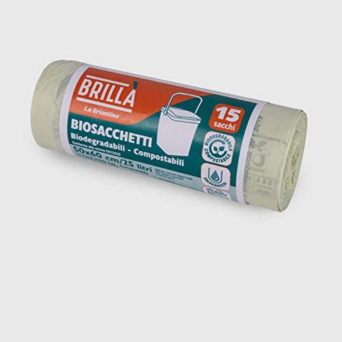 La Briantina Biologisch abbaubare Müllbeutel SAC05465A, transparent, mittelgroß, 50 x 60 cm, Fassungsvermögen 25 Liter, 15 Beutel von La Briantina