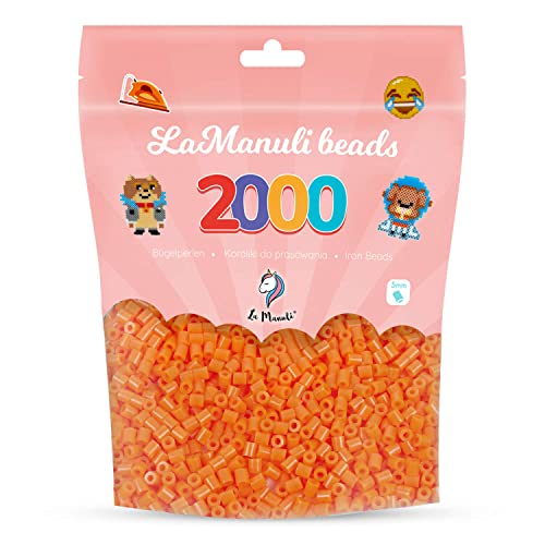 La Manuli Bügelperlen ca. 2000 Stück Midi Perlen Im wiederverschließbaren Beutel | Nachfüllset Bastelperlen Mit jeder Marke Beads kompatibel | 5 mm Steckperlen (Orange) von La Manuli