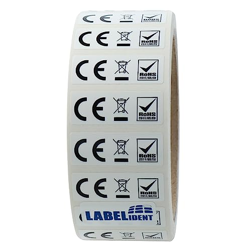 Labelident WEEE/CE/RoHS Etiketten - 36 x 13 mm - 1.000 Elektrogeräte-Etiketten auf 1 Rolle(n), 3 Zoll (76,2 mm) Rollenkern, Polyester, selbstklebend von Labelident