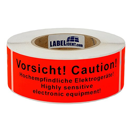 Labelident Warnetiketten 150 x 50 mm - Vorsicht! Caution! Hochempfindliche Elektrogeräte! - 500 Versandaufkleber auf 1 Rolle(n), 3 Zoll (76,2 mm) Kern, Papier selbstklebend von Labelident