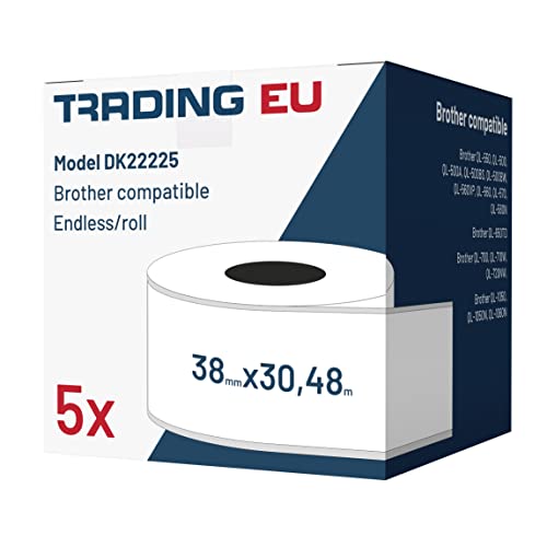 5x Label kompat. zu Brother DK22225 38 mm x 30,48 m endlos + 1x wiederverwendbarer Wechselhalterung von Labeltrade