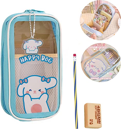 Bleistift Tasche Leinwand Süß Niedlich Cartoon Haustier Schreibwaren Organizer Ständer Bleistifthalter für Jungen Mädchen Kawaii Mäppchen für Schule Büro (Blau) von Labstandard