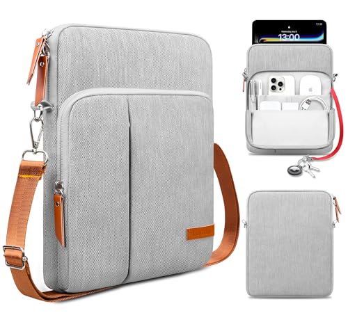 Lacdo Tablet Tasche Schutzhülle mit Schultergurt für 11 Zoll iPad Pro M4 OLED 2024, 11 Zoll iPad Air M2 OLED 2024, 10.9" iPad/iPad Air, 10.2" iPad, 10.5" iPad Pro Air, 11" Samsung Galaxy Tab A9+, Grau von Lacdo