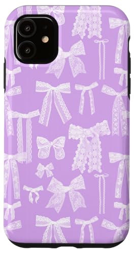 Hülle für iPhone 11 Vintage-Spitzenschleifen, weiße Spitze, ästhetische Spitze auf Mauve von Lace Aesthetic Patterns