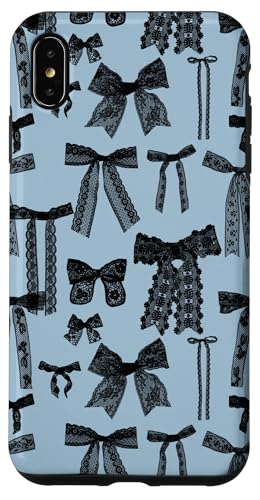 Hülle für iPhone XS Max Vintage schwarze Schleifen, schwarze Spitze, ästhetische Spitze auf hellblau von Lace Aesthetic Patterns