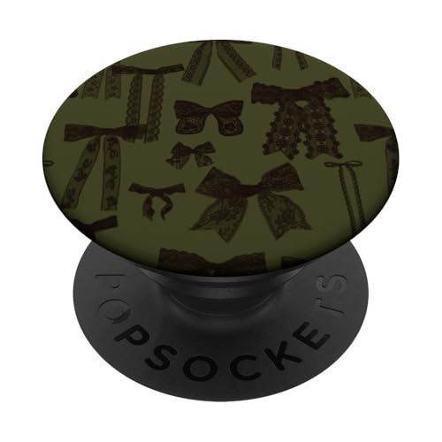 Vintage Black Bowws, Black Lace Aesthetic Lace on Olive Green PopSockets Klebender PopGrip von Lace Aesthetic Patterns